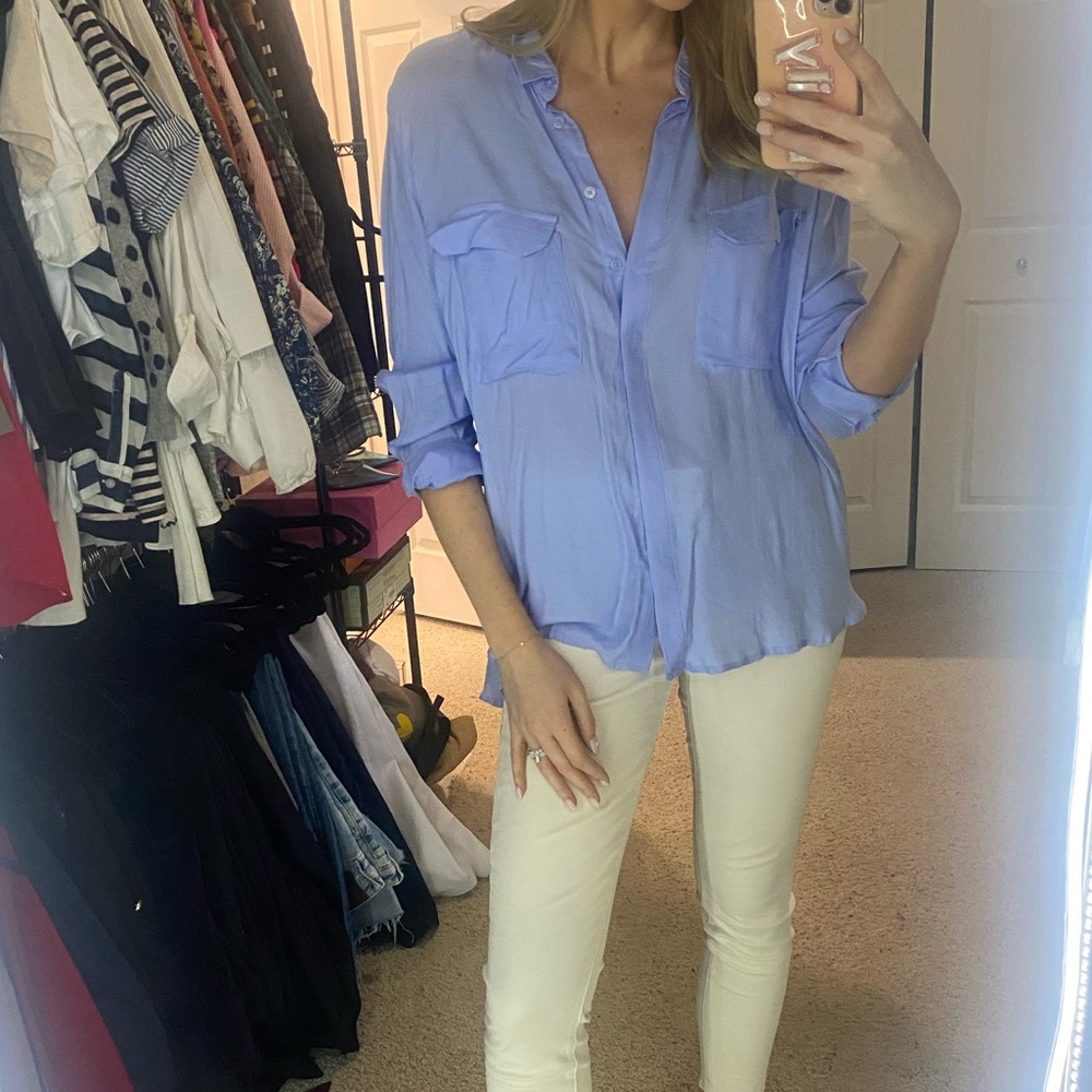 Mango lightweight blue button up shirt